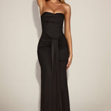Satiin Peekaboo Bandeau Drapeeritud Kleidid Mustas