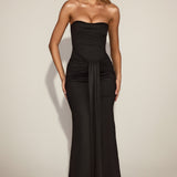 Satiin Peekaboo Bandeau Drapeeritud Kleidid Mustas