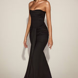 Satiin Peekaboo Bandeau Drapeeritud Kleidid Mustas