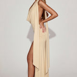 Pehme Jersey Plunge Halterneck Maxi Kleid Champagne'is