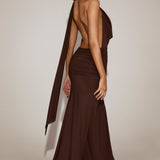 Šokolaadi pruuni Soft-Jersey Plunge Halterneck Maxi Kleid