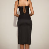 Lace Soft-Scoop Corset Satin Midaxi Kleid mustas