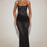 Must Šifon Lace Rüütli Kleid