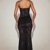 Must Šifon Lace Rüütli Kleid