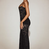 Must Šifon Lace Rüütli Kleid