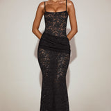Must Šifon Lace Rüütli Kleid