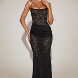 Must Šifon Lace Rüütli Kleid