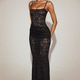 Must Šifon Lace Rüütli Kleid
