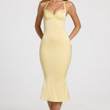 Satiinist Sweetheart Bustier Fishtail Midaxi Kleit Või Koorikollane