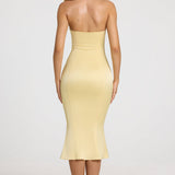 Satiinist Sweetheart Bustier Fishtail Midaxi Kleit Või Koorikollane