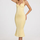 Satiinist Sweetheart Bustier Fishtail Midaxi Kleit Või Koorikollane