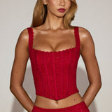 Lace Soft-Scoop Boned Corset Top tõelises punases