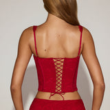 Lace Soft-Scoop Boned Corset Top tõelises punases