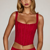 Lace Soft-Scoop Boned Corset Top tõelises punases