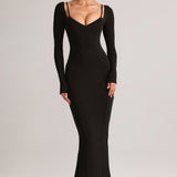 Must Modal Peekaboo Pikkade Varukatega Midi Kleid