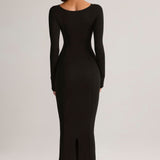 Must Modal Peekaboo Pikkade Varukatega Midi Kleid