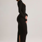 Must Modal Peekaboo Pikkade Varukatega Midi Kleid