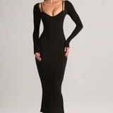 Must Modal Peekaboo Pikkade Varukatega Midi Kleid