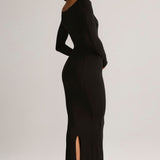 Must Modal Peekaboo Pikkade Varukatega Midi Kleid
