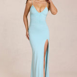 Sügav V-kaelusega Maxi Kleid Light Blue