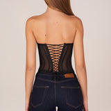 Bandeau Lace-Up Corset Top mustas