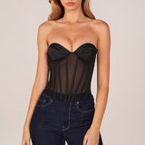 Bandeau Lace-Up Corset Top mustas