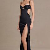 Satiinist kaunistatud bralette kleit mustas