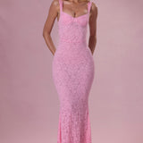 Lace Sweetheart-Neck Gown in Blush Pink