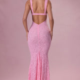 Lace Sweetheart-Neck Gown in Blush Pink