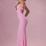 Lace Sweetheart-Neck Gown in Blush Pink