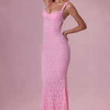 Lace Sweetheart-Neck Gown in Blush Pink