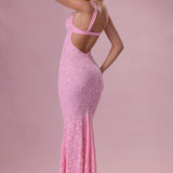 Lace Sweetheart-Neck Gown in Blush Pink