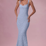 Lace Sweetheart-Neck Gown in Sky Blue