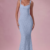 Lace Sweetheart-Neck Gown in Sky Blue