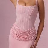 Südamlik Mesh Draped Pruudikleit Roosakas