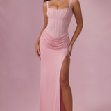 Südamlik Mesh Draped Pruudikleit Roosakas