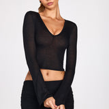 Must Sheer Jersey Plunge Pikkade Varrukatega Topp