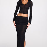 Must Sheer Jersey Plunge Pikkade Varrukatega Topp