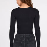 Ribbed Modal Pika Varrukaga Bodysuit Mustas