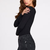 Ribbed Modal Pika Varrukaga Bodysuit Mustas