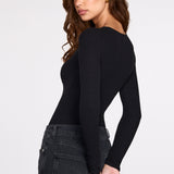 Ribbed Modal Pika Varrukaga Bodysuit Mustas