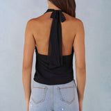 Sügav Plunge Halterneck Top Mustas