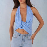 Sügav Plunge Halterneck Top Sinises Täpikates