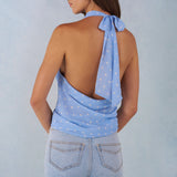 Sügav Plunge Halterneck Top Sinises Täpikates