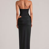 Sügav Plunge Halterneck Maxi Kleit Mustas