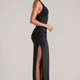 Sügav Plunge Halterneck Maxi Kleit Mustas