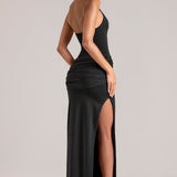 Sügav Plunge Halterneck Maxi Kleit Mustas