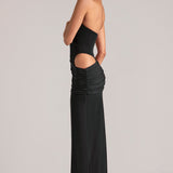 Sügav Plunge Halterneck Maxi Kleit Mustas
