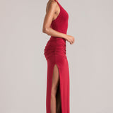 Sügav Plunge Halterneck Maxi Kleid Kirsi Punane
