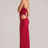 Sügav Plunge Halterneck Maxi Kleid Kirsi Punane